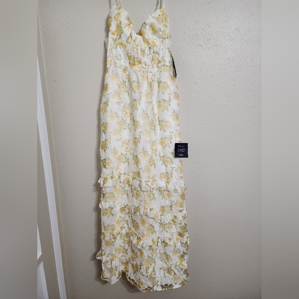 Lulus Gorgeous Occasion Cream Floral Burnout Lace-Up Tiered Maxi Dress M Wedding - Picture 6 of 13
